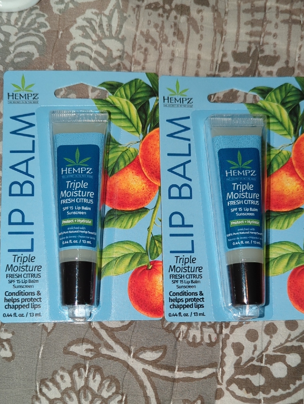 Bundle -Hempz Triple Moisture Fresh Citrus Lip Balm - Blue and Peach
